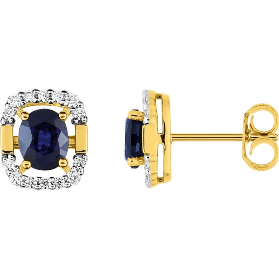 Boucles d'oreilles ROITELET or jaune 750 /°° diamants saphirs bleus 0.95 carat