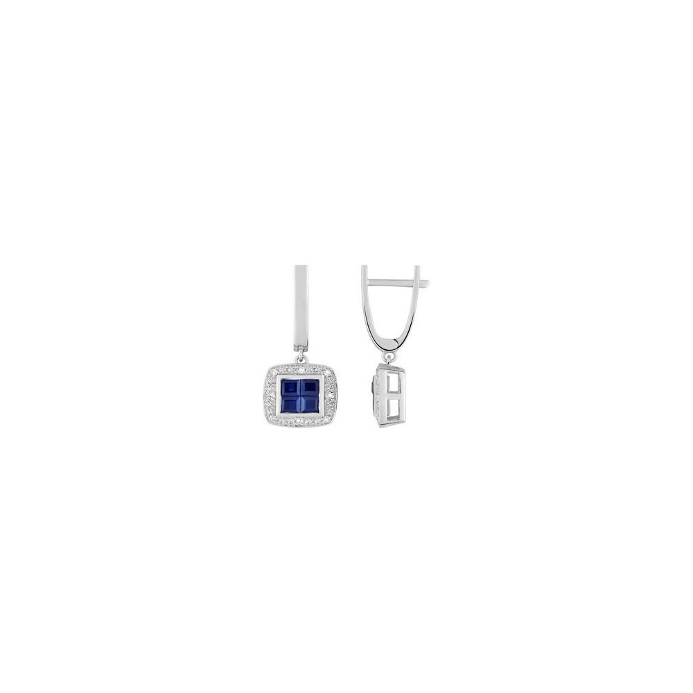 Boucles d'oreilles PRUNELLI or blanc 750 /°° diamants saphirs bleus 1.04 carat