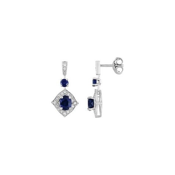 Boucles d'oreilles VALENTINA or blanc 750 /°° diamants saphirs 1.20 carat