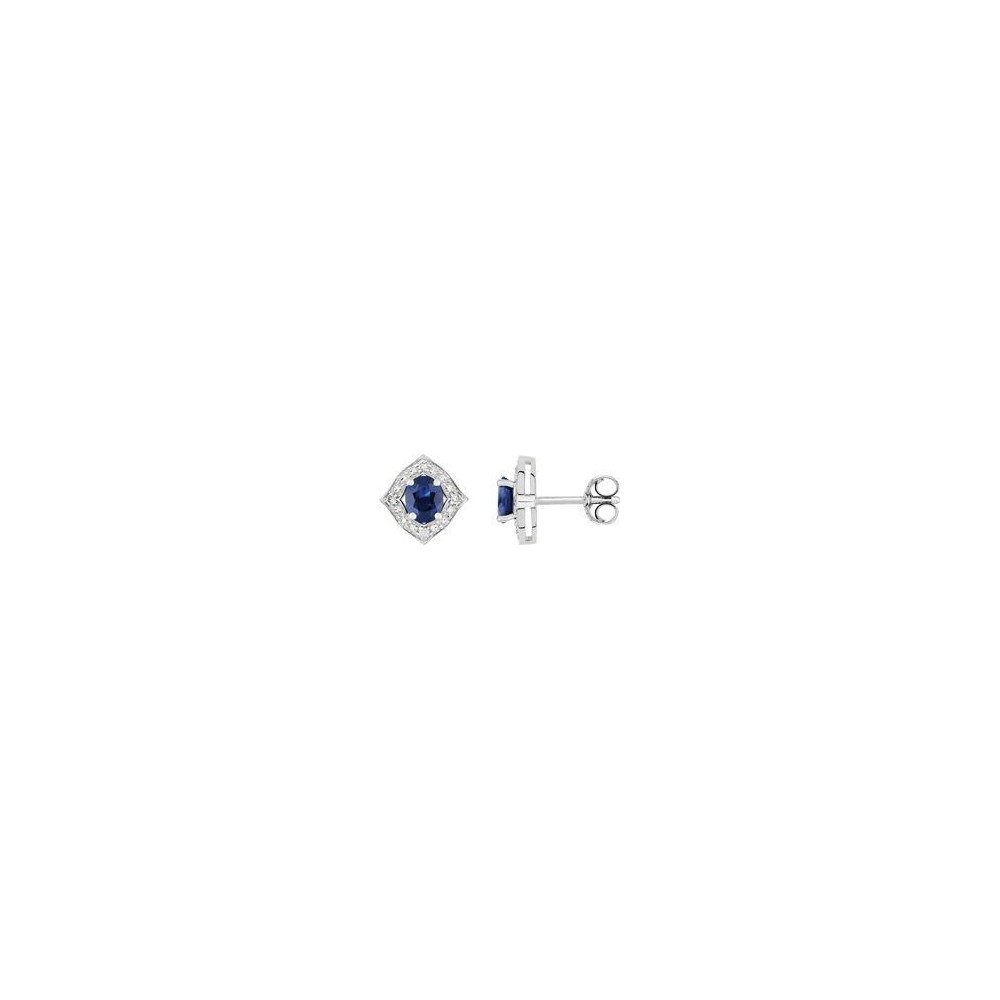 Boucles d'oreilles MERLE  or blanc 750 /°° diamants saphirs bleus 0.95 carat