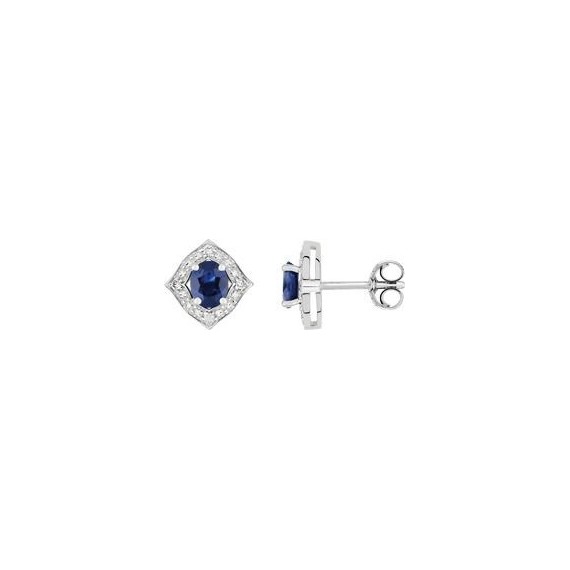 Boucles d'oreilles MERLE  or blanc 750 /°° diamants saphirs bleus 0.95 carat