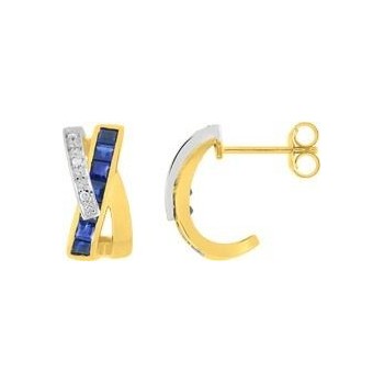 Boucles d'oreilles FELICE or jaune or blanc 750 /°° diamants  saphirs bleus 1.09 carat
