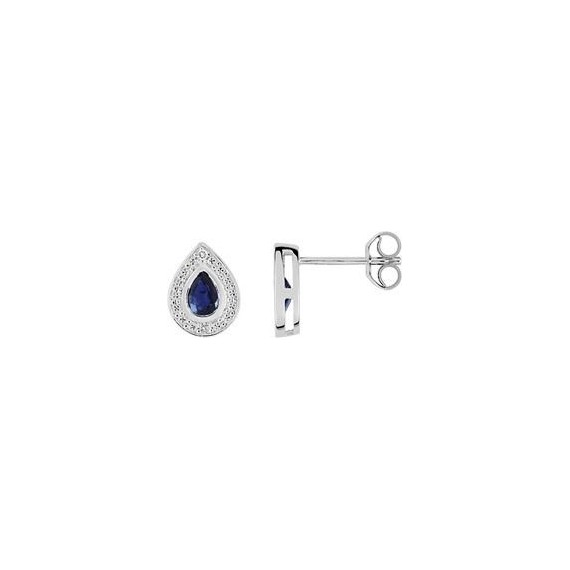 Boucles d'oreilles CAMILLA  or blanc 750/°° diamants saphirs bleus