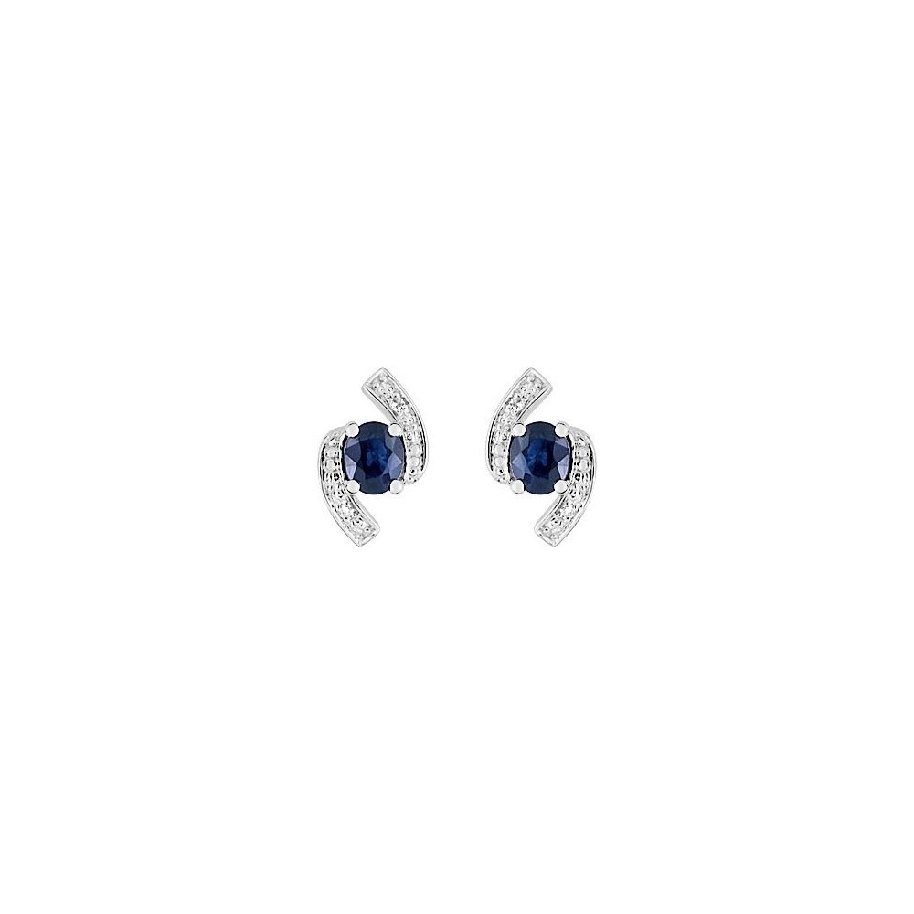 Boucles di'oreilles CELANA or blanc 750 /°° diamants saphirs bleus
