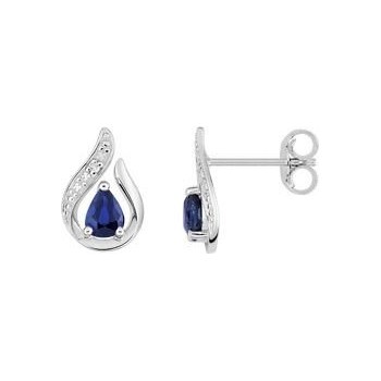 Boucles d'oreilles DIANA or blanc 750/°° diamants saphirs bleus