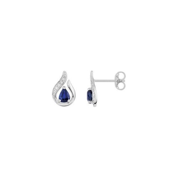 Boucles d'oreilles DIANA or blanc 750/°° diamants saphirs bleus