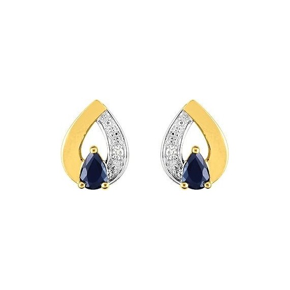 Boucles d'oreilles BOUVREUIL or jaune 750 /°° diamants saphirs bleus