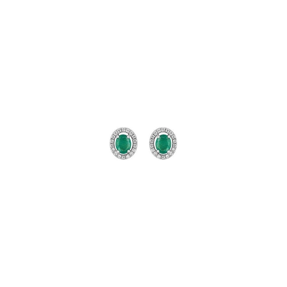 Boucles d'oreilles PALMI or blanc 750 /°° diamants émeraudes 0.70 carat