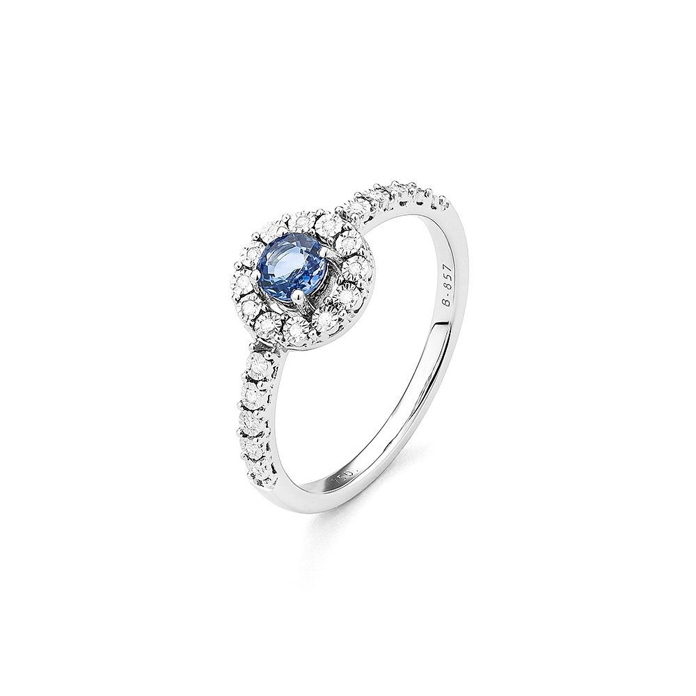 Bague PALOLA or blanc 750/°° diamants saphir bleu  0.34 carat