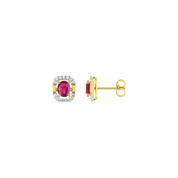 Boucles d'oreilles ROITELET or jaune 750/°° diamants rubis