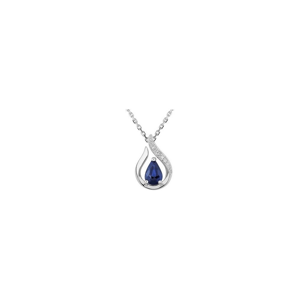 Collier KIM or blanc 750 /°° diamants saphirs bleus 0,61 carat