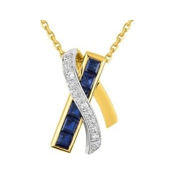 Collier KIM or jaune 750 /°° diamants saphirs bleus 0.61 carat