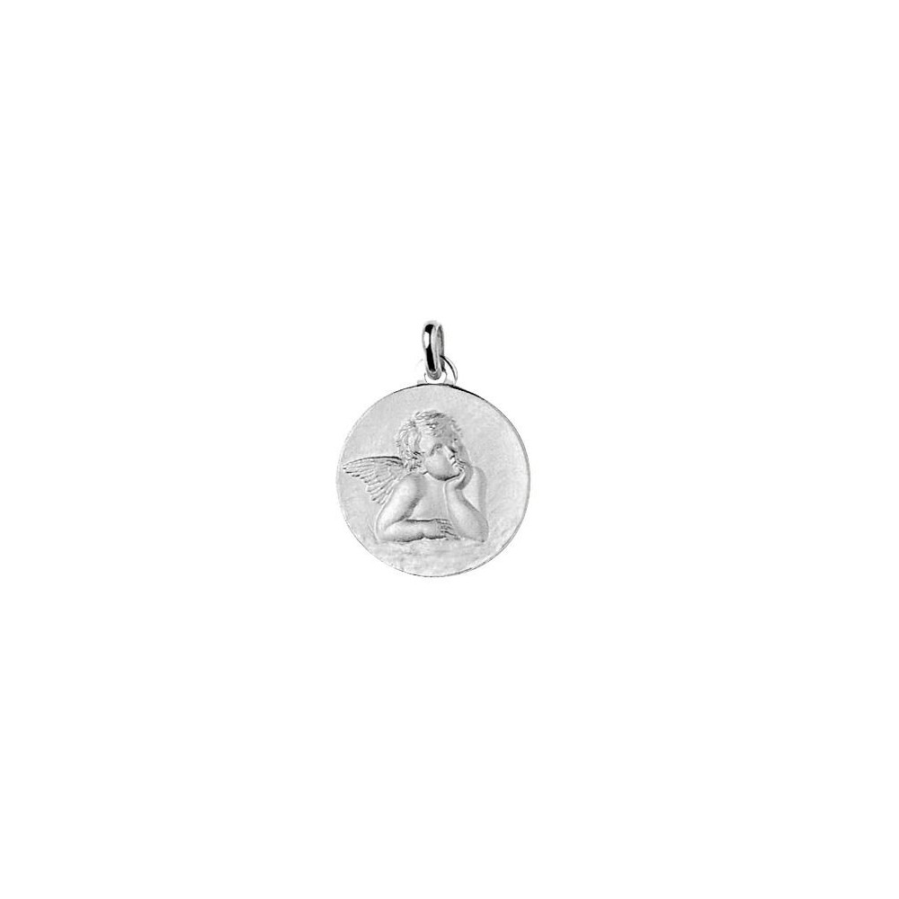 Médaille SACHA Ange  or blanc 750/°° diamètre 18 mm