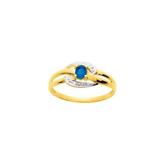 Bague CELINE or jaune 750 /°° diamants saphir bleu