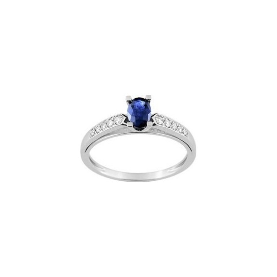 Bague BING or blanc 750 /°° diamants saphir bleu