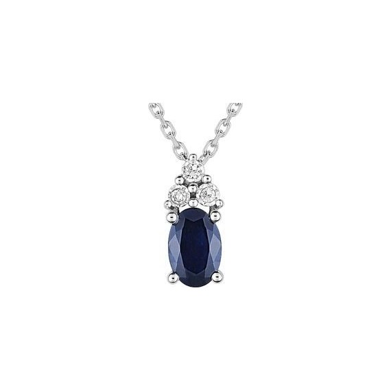Collier  EDNA or blanc 750 /°° diamants saphir bleu 0.56 carat