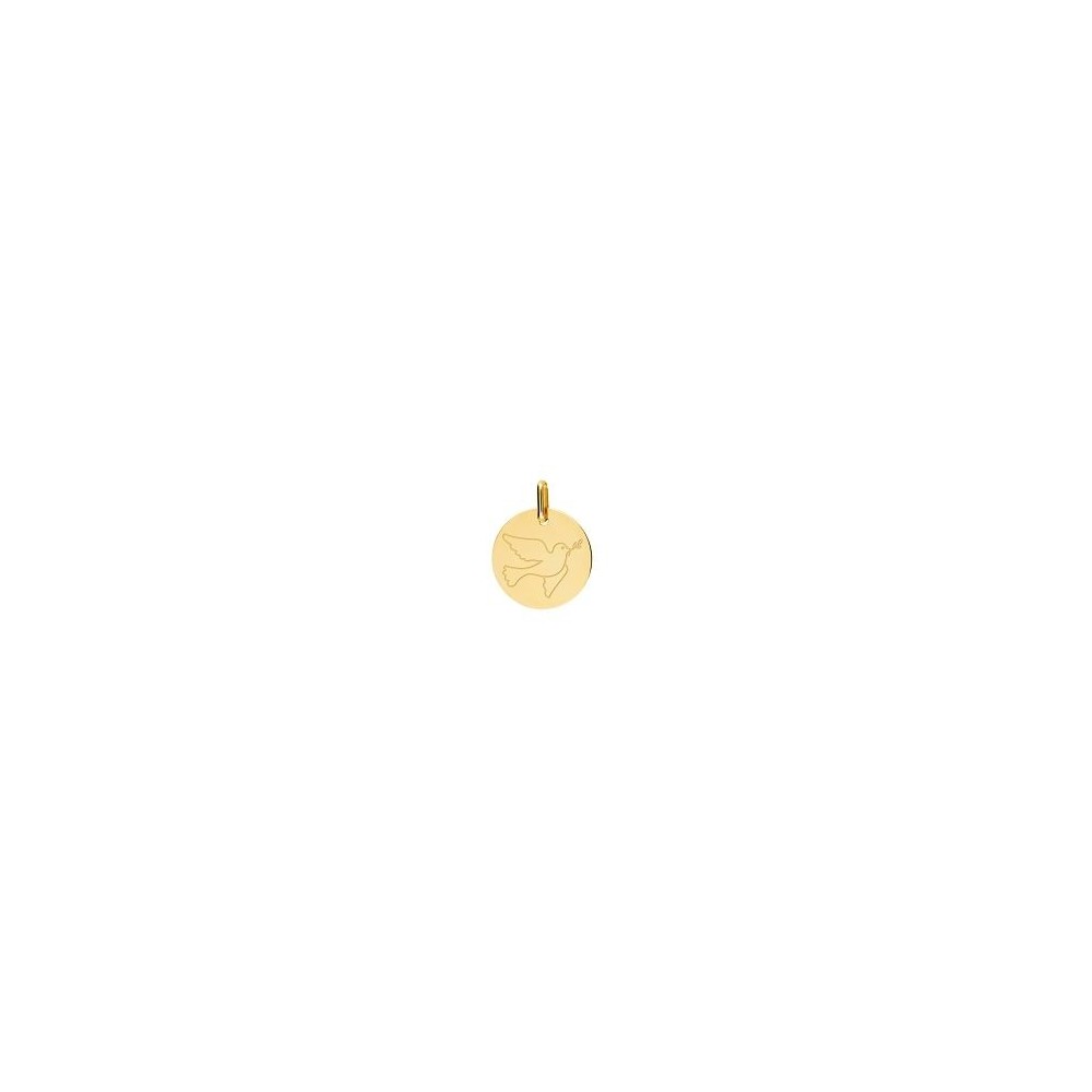 Médaille COLOMBE AU RAMEAU  or jaune 750/°° diamètre 15 mm