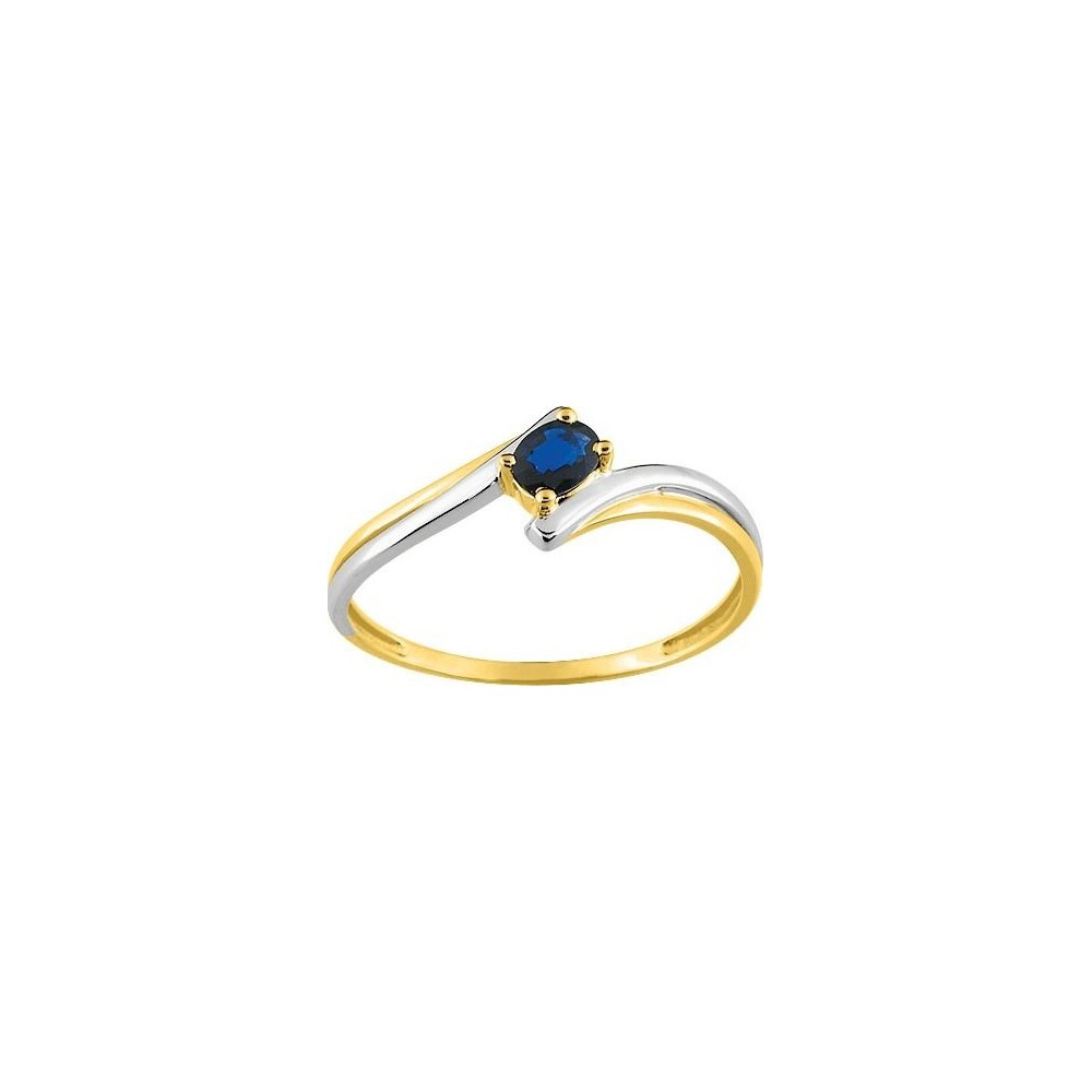 Bague MIMOSA  or jaune or blanc 750 /°° saphir bleu ovale 0.226 carat