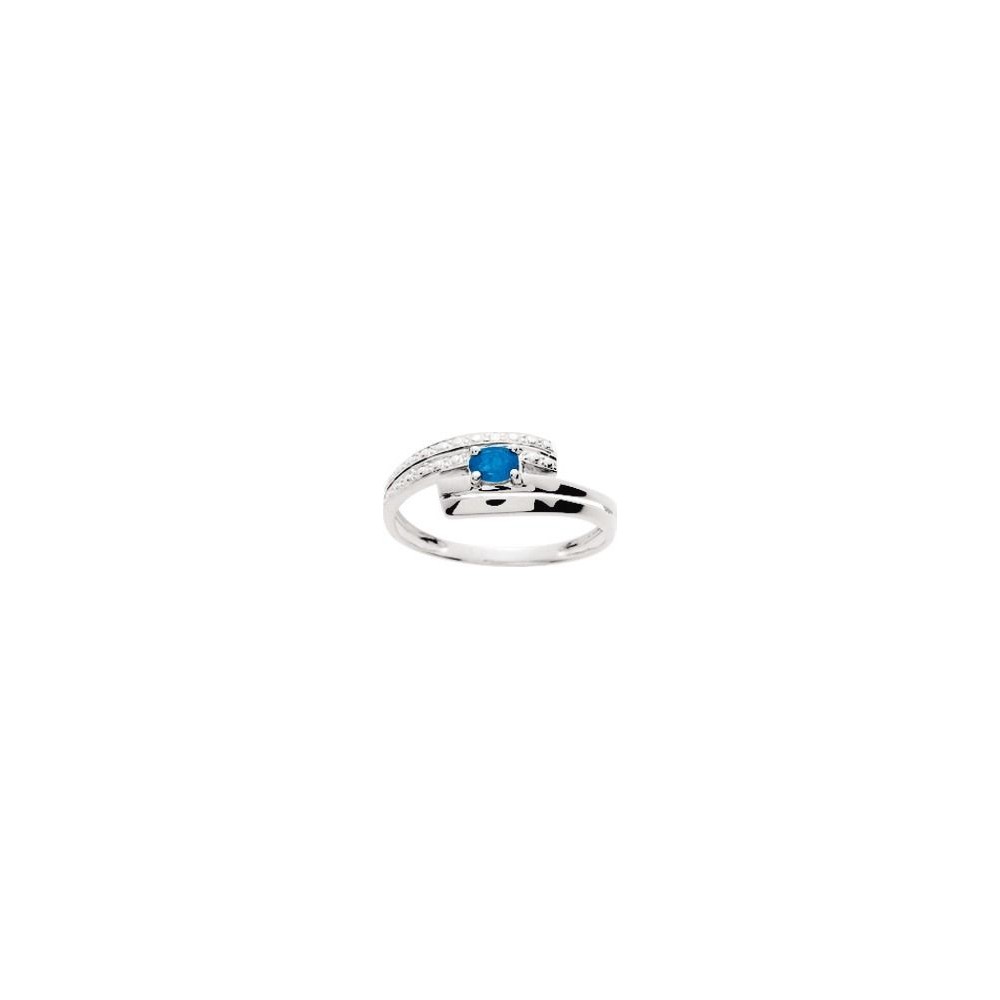 Bague ALYA or blanc 750 /°° diamants saphir bleu 0.21 carat