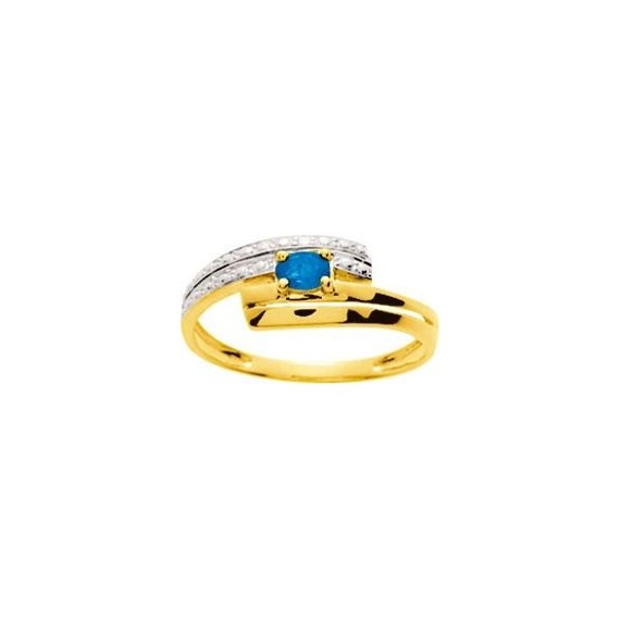 Bague ALYA or jaune 750 /°° diamants saphir bleu 0.21 carat
