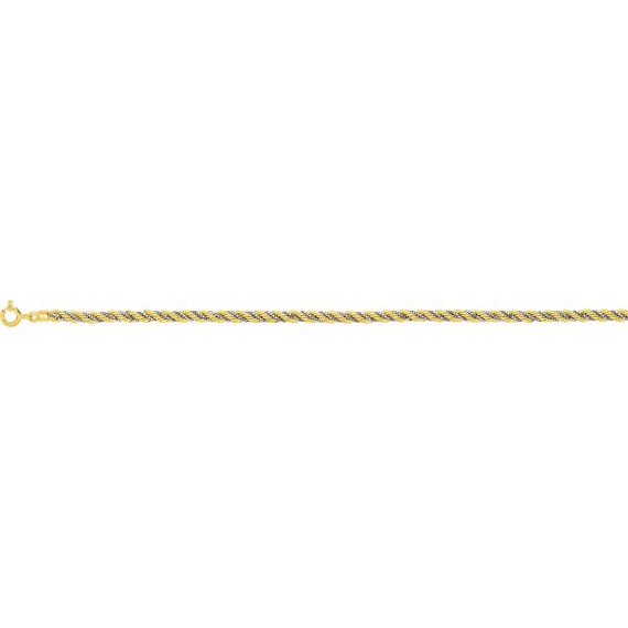 Bracelet or jaune or blanc  750/°° mailles corde et vénitienne diamètre 3,5 mm