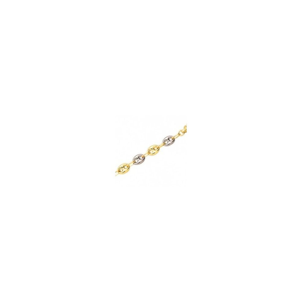 Bracelet or jaune or blanc 750 /°° mailles grains de café creuses  largeur 6 mm