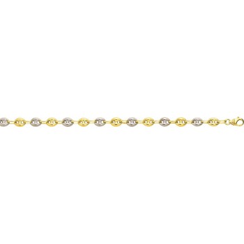 Bracelet or jaune or blanc 750 /°° mailles grains de café creuses  largeur 6 mm