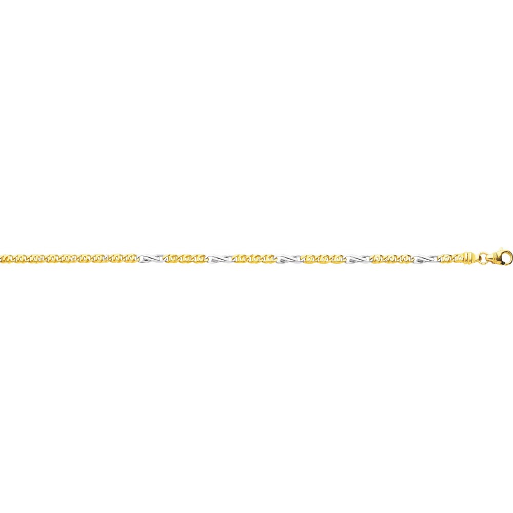 Bracelet DEESSE or jaune or blanc  750 /°° mailles huit or blanc largeur 3.5 mm