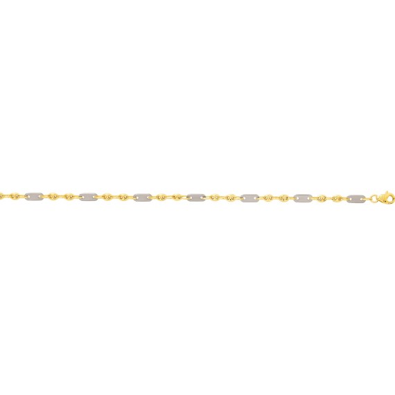Bracelet or jaune or blanc 750 /°° mailles alternées grains de café