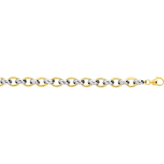 Bracelet or jaune or blanc 750 /°° mailles ovales largeur 10 mm