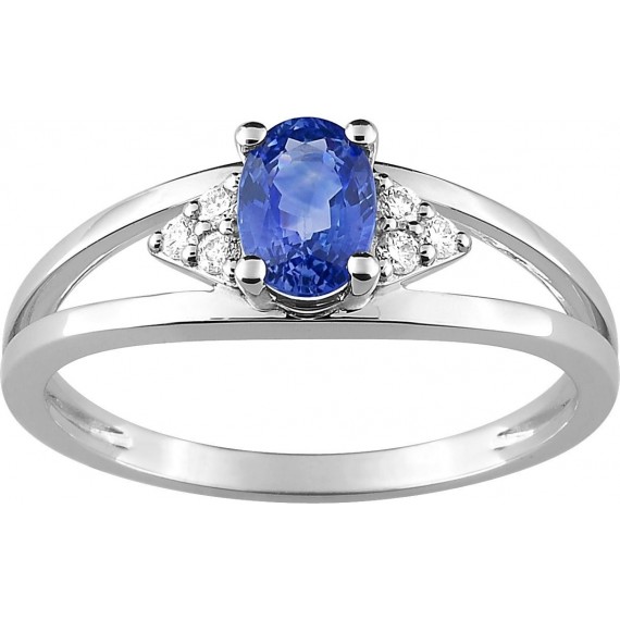 Bague SUSSEX or blanc 750 /°° diamants saphir bleu