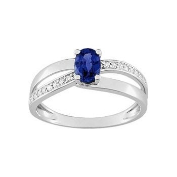 Bague  ENVOL or blanc 750 /°° diamant saphir bleu 0.60  carat
