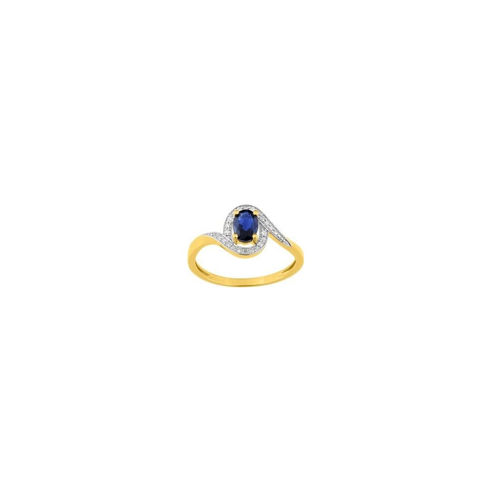Bague RADIEUSE or jaune 750 /°° diamants saphir bleu 0.56 carat