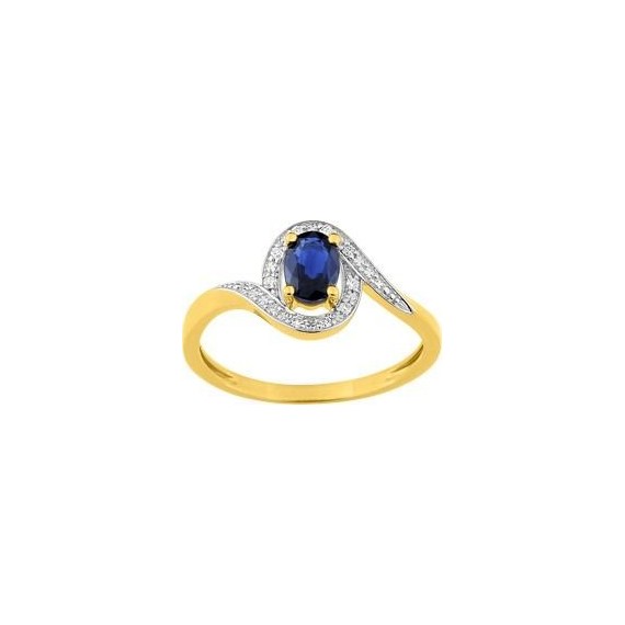 Bague RADIEUSE or jaune 750 /°° diamants saphir bleu 0.56 carat