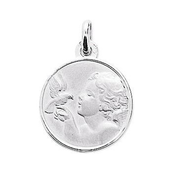 Médaille GASPARD Ange or blanc 750 /°° diamètre 16 mm