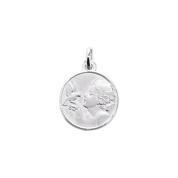 Médaille GASPARD Ange or blanc 750 /°° diamètre 16 mm