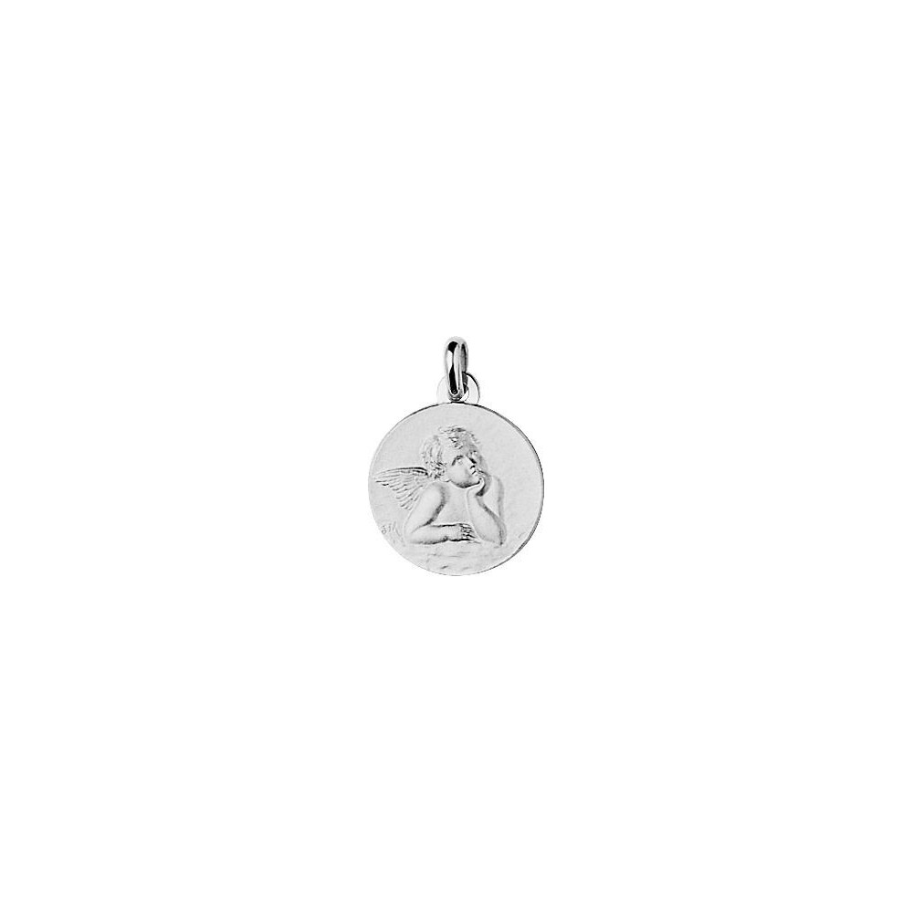 Médaille EMMANUEL Ange or blanc 750 /°° diamètre 16 mm