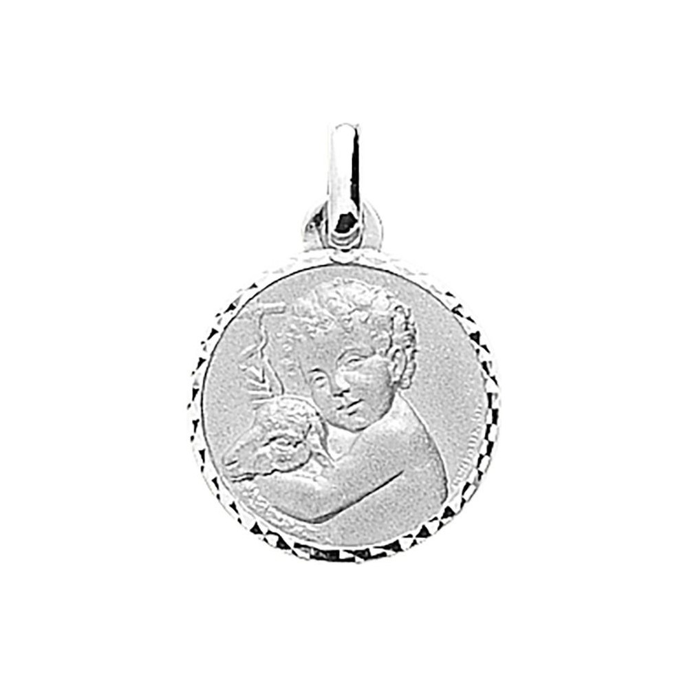 Médaille CEDRIC Ange or blanc 750 /°° diamètre 15 mm