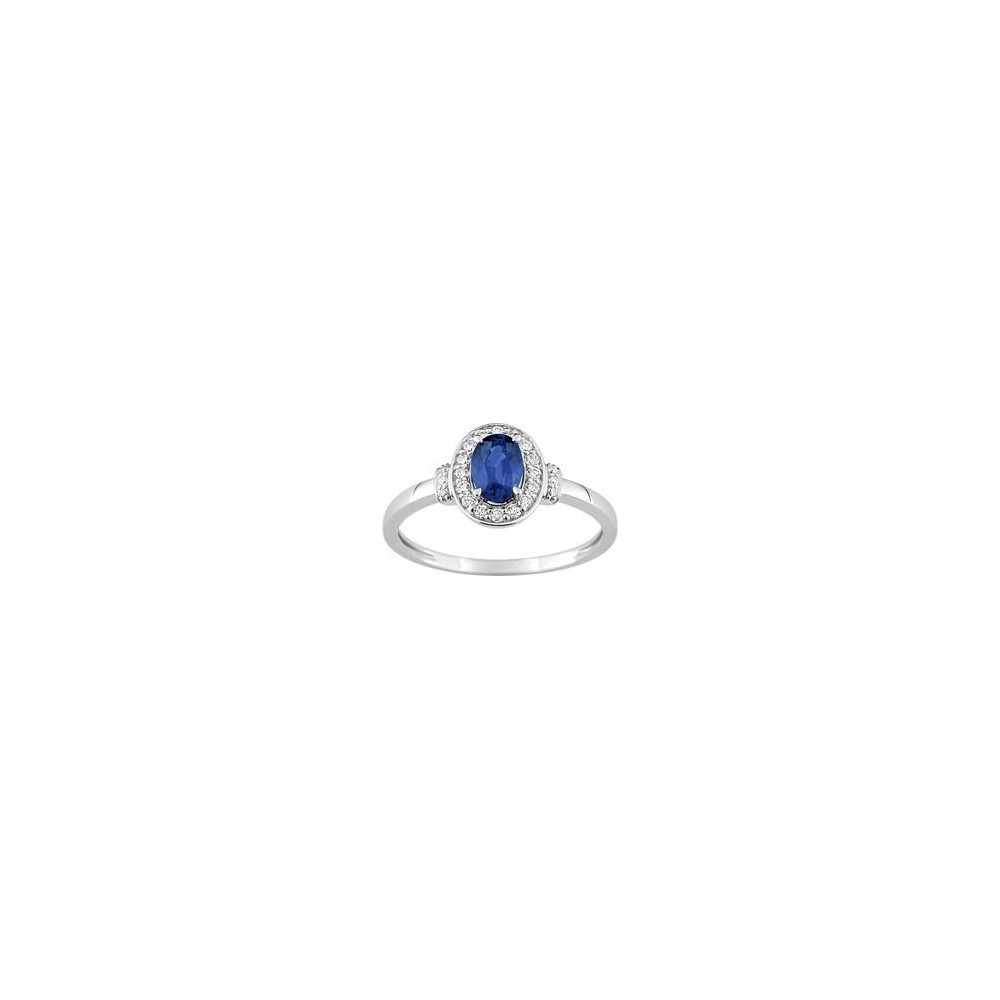 Bague BEGONIA or blanc 750 /°° diamants saphir bleu 0.64 carat