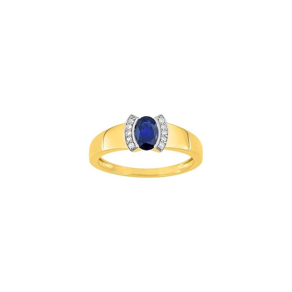 Bague SMYRNE or jaune or blanc 750 /°° diamants saphir bleu 0.56 carat