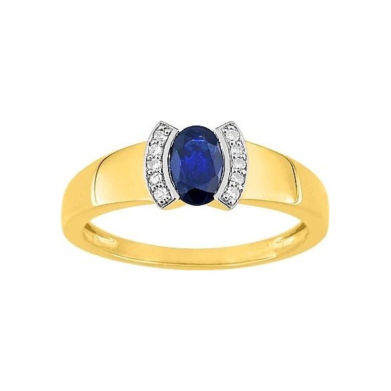 Bague SMYRNE or jaune or blanc 750 /°° diamants saphir bleu 0.56 carat