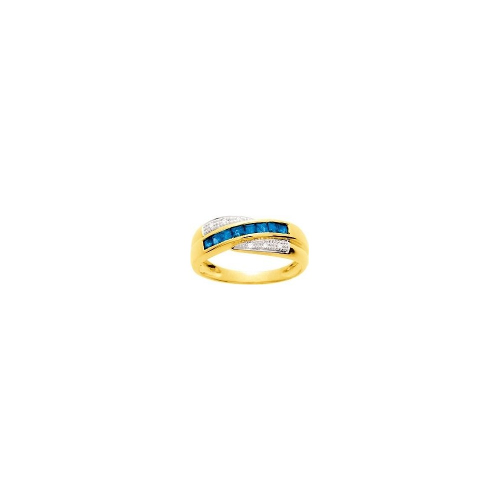 Bague SCINTILLE  or jaune 750 /°° diamants saphirs bleus 0.56 carat