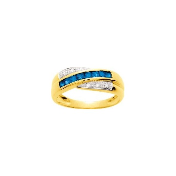Bague SCINTILLE  or jaune 750 /°° diamants saphirs bleus 0.56 carat