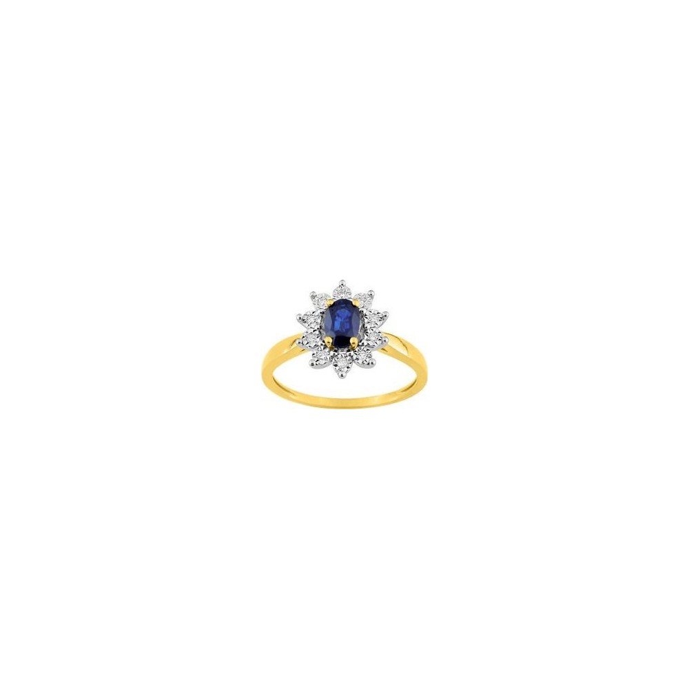 Bague PURE or jaune or blanc 750 /°° diamants saphir bleu 0.56 carat