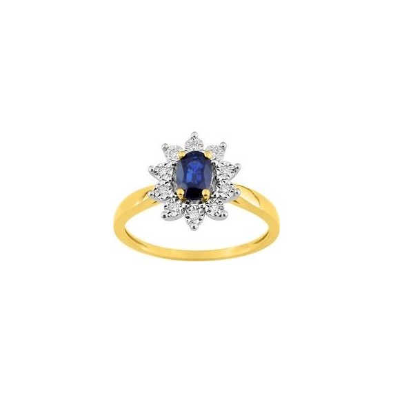 Bague PURE or jaune or blanc 750 /°° diamants saphir bleu 0.56 carat