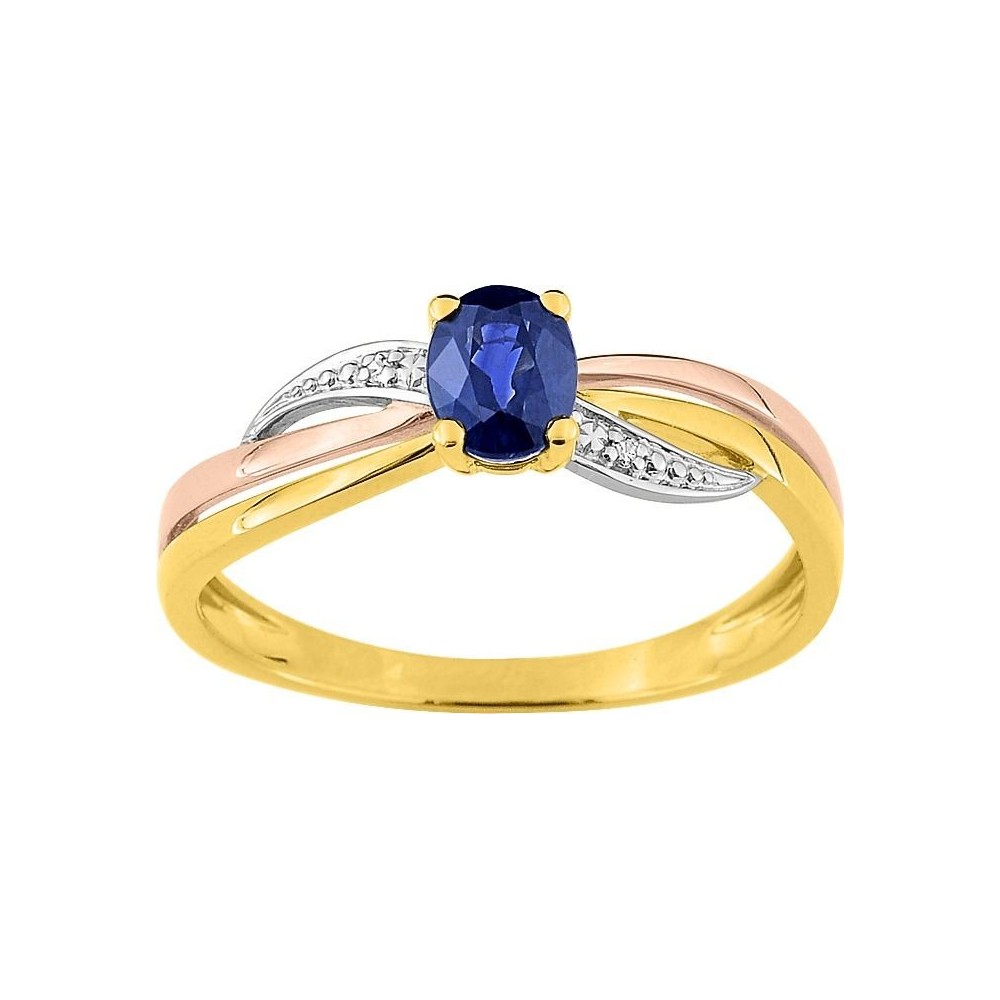Bague PIMPANTE 3 ors 750 /°° diamants saphir bleu 0.47 carat