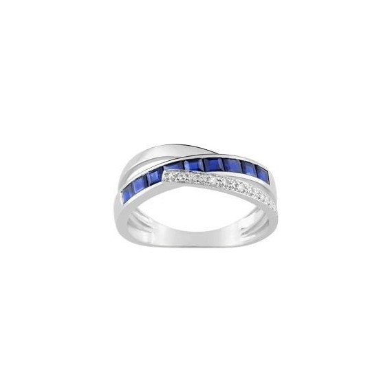 Bague OHIO or blanc 750 /°° diamants saphirs bleus 0.65 carat