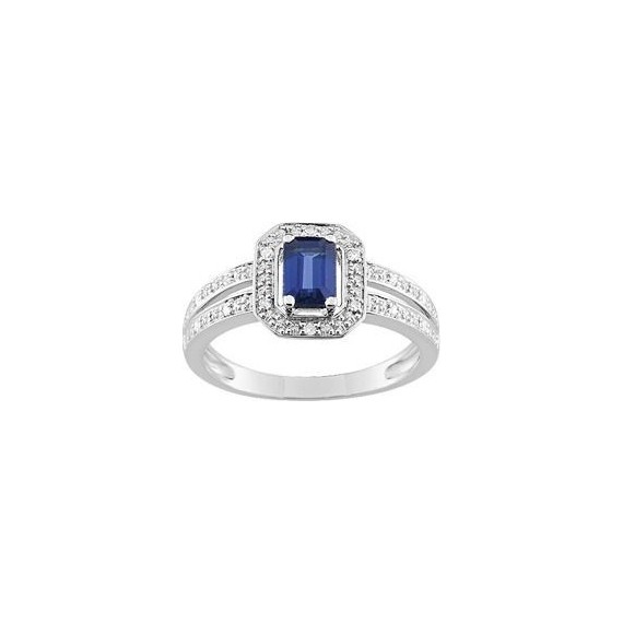 Bague LILY or blanc 750 /°° diamants saphir bleu 0.70 carat