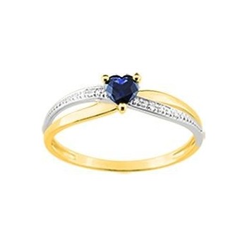 Bague GLAMOUR or jaune 750 /°° diamants saphir bleu 0.36 carat
