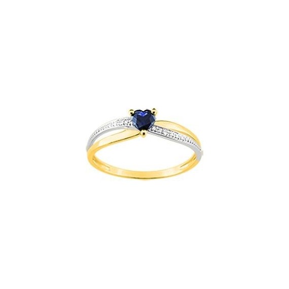 Bague GLAMOUR or jaune 750 /°° diamants saphir bleu 0.36 carat